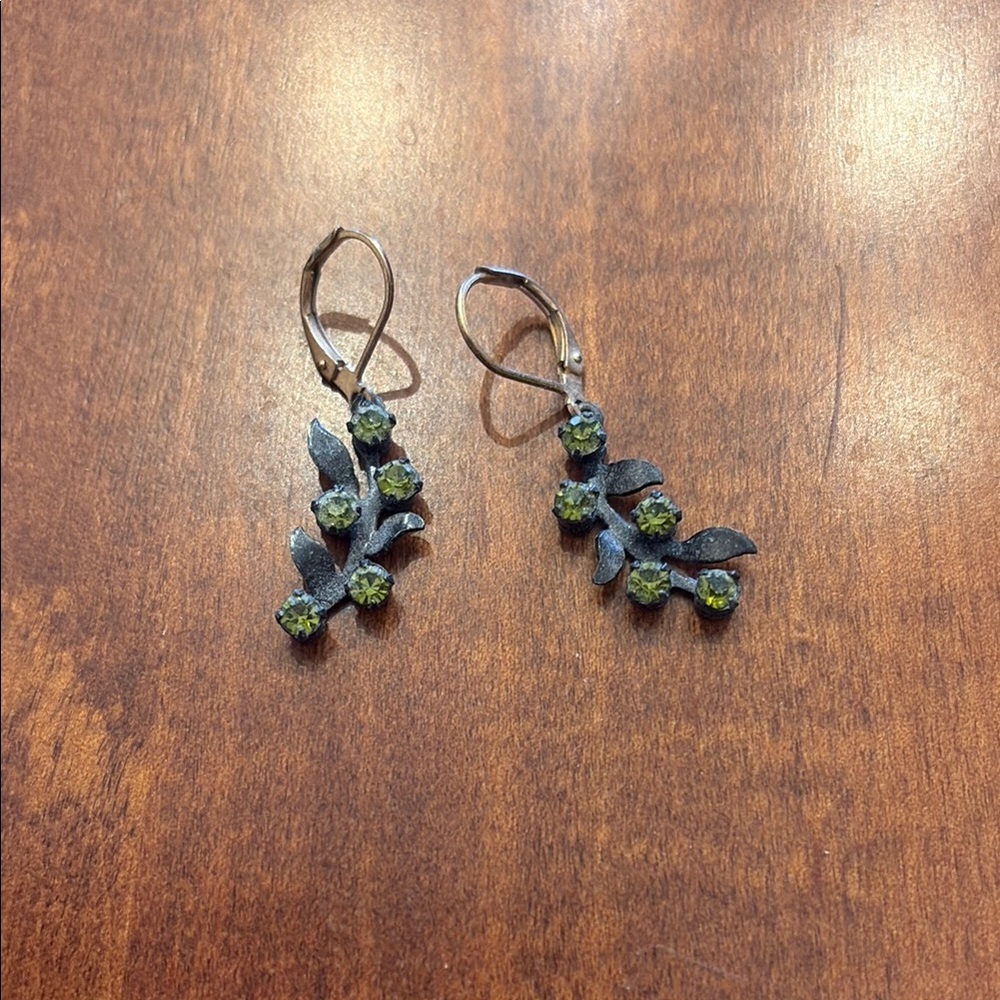 Green and Black Cascading Bead Earrings